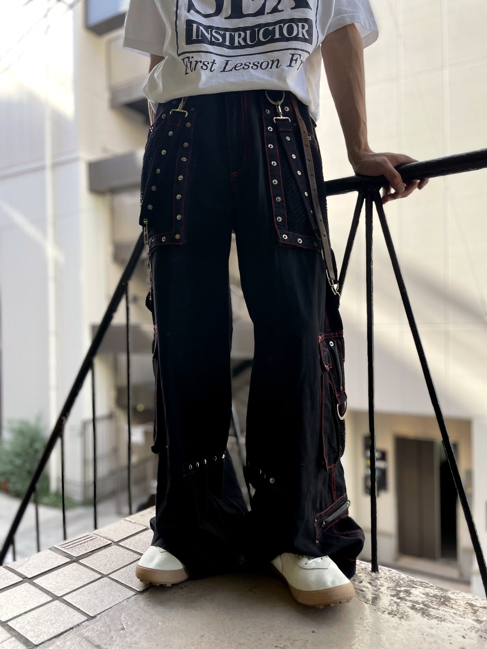 00's TRIPP NYC Bondage Cargo Pants / ブラック×レッドステッチ