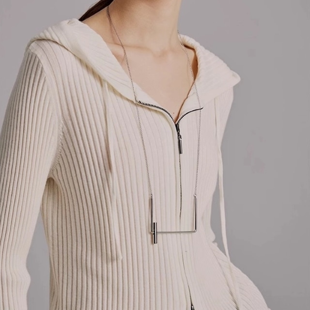 zip-up rib knit hoodie 10857