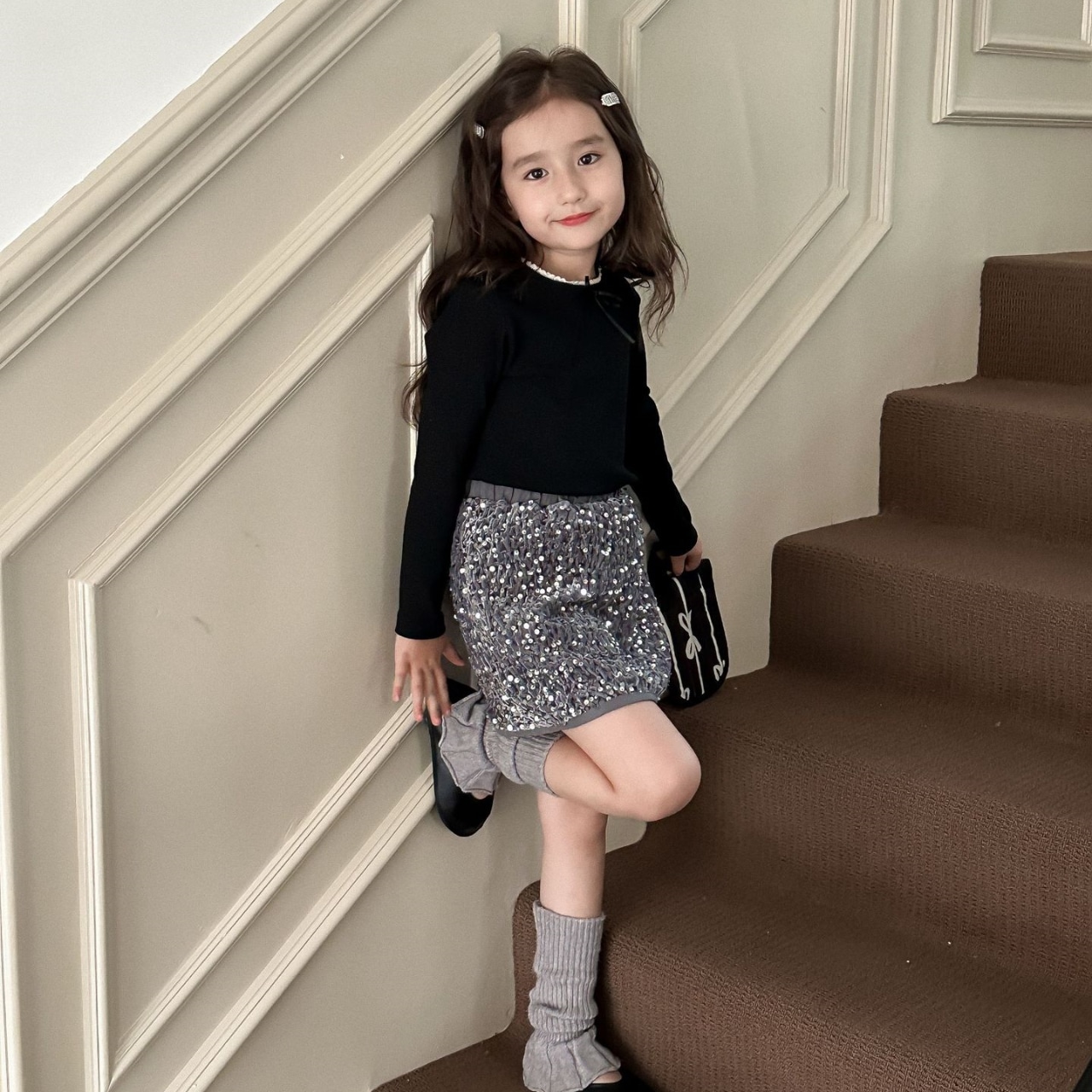 秋リボン長袖リブTシャツ3色