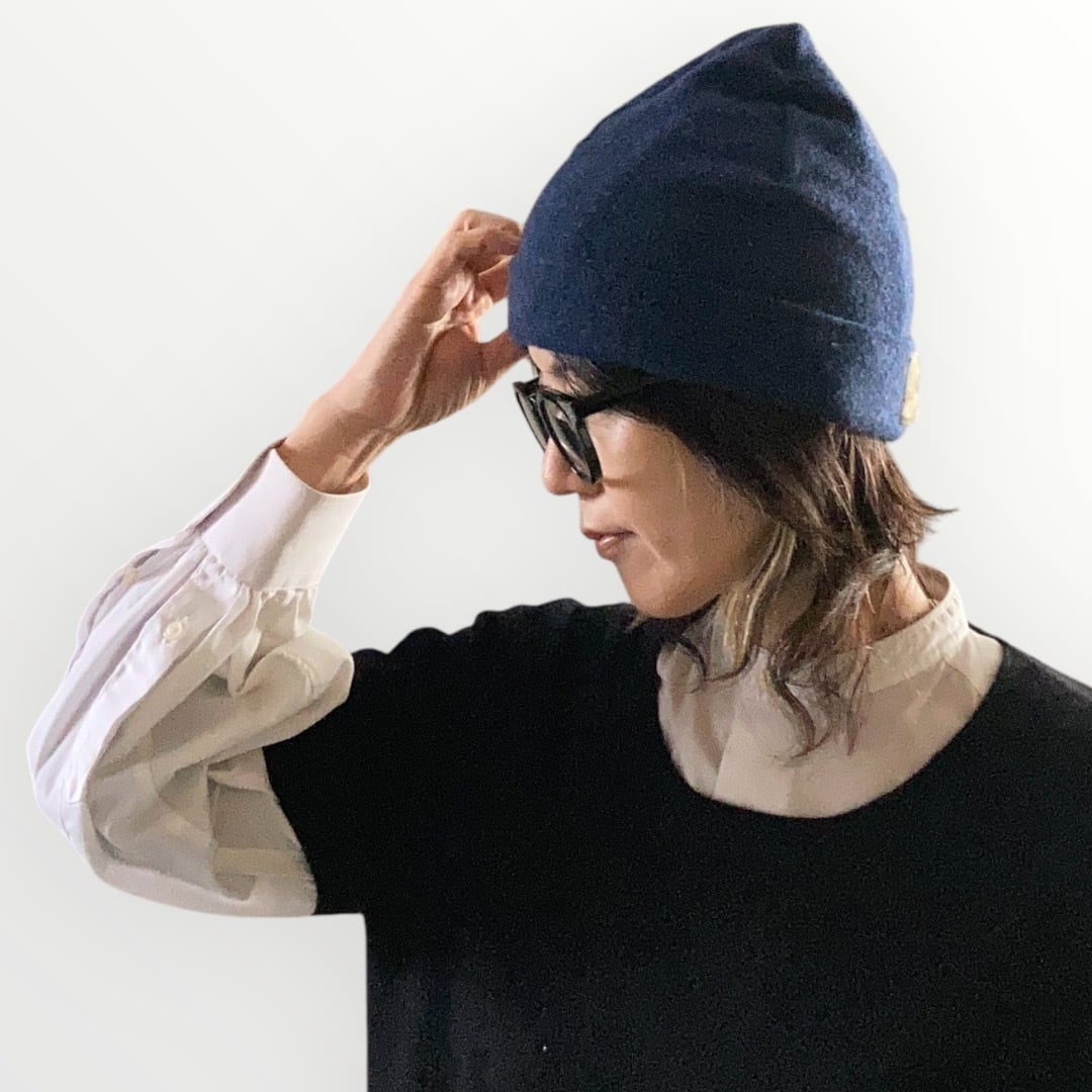 ZOZOTTE リメイクニットキャップ/カシミア100%/ネイビー