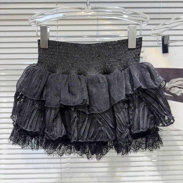 Shirred waist lace frill skirt　B3312