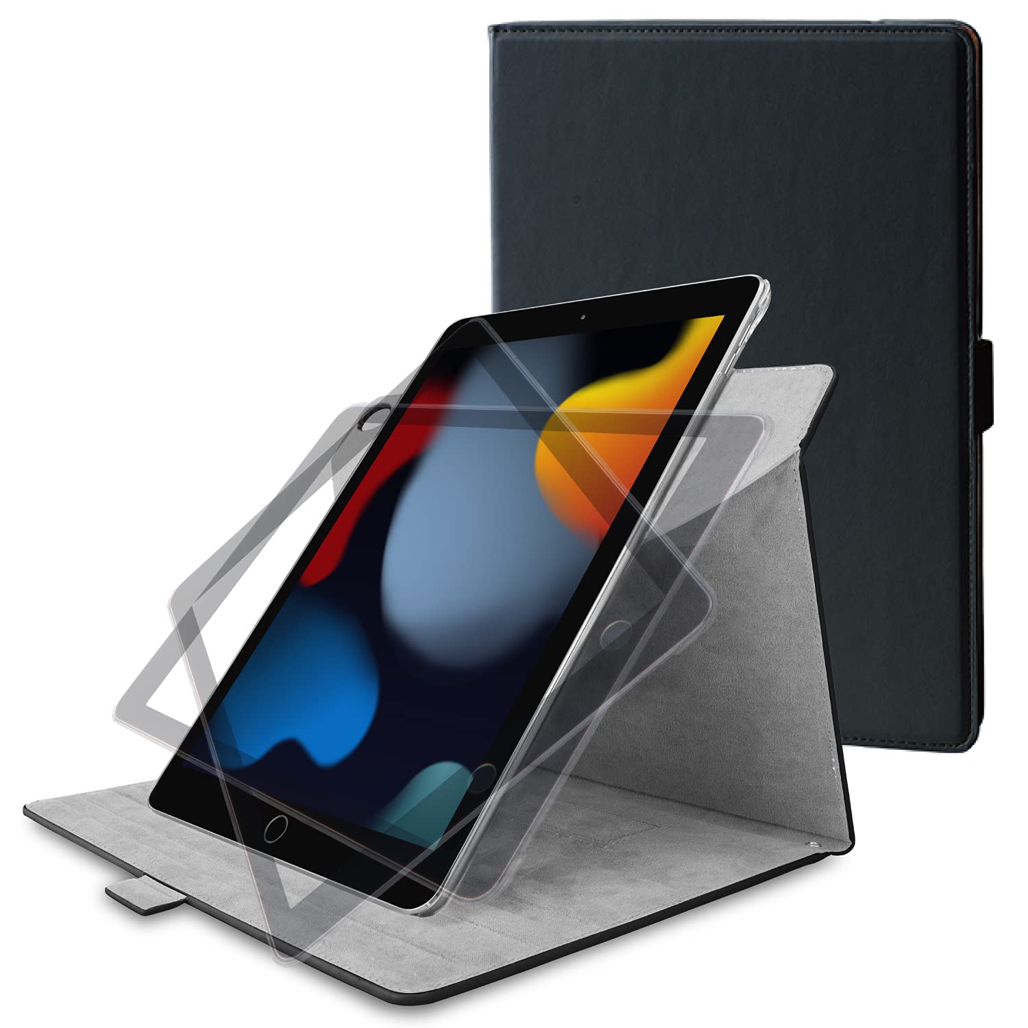 エレコム(ELECOM) iPad 10.2 第9/8/7世代 (2021/2020/2019年) ケース ソフトレザー 360度回転 ブラック TB-A19R360BK