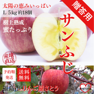 【贈答用】りんご サンふじ 蜜入り L ５kg 箱（約18個入り） 産地直送 送料無料 12月上旬～順次発送 福島 りんご屋さとう