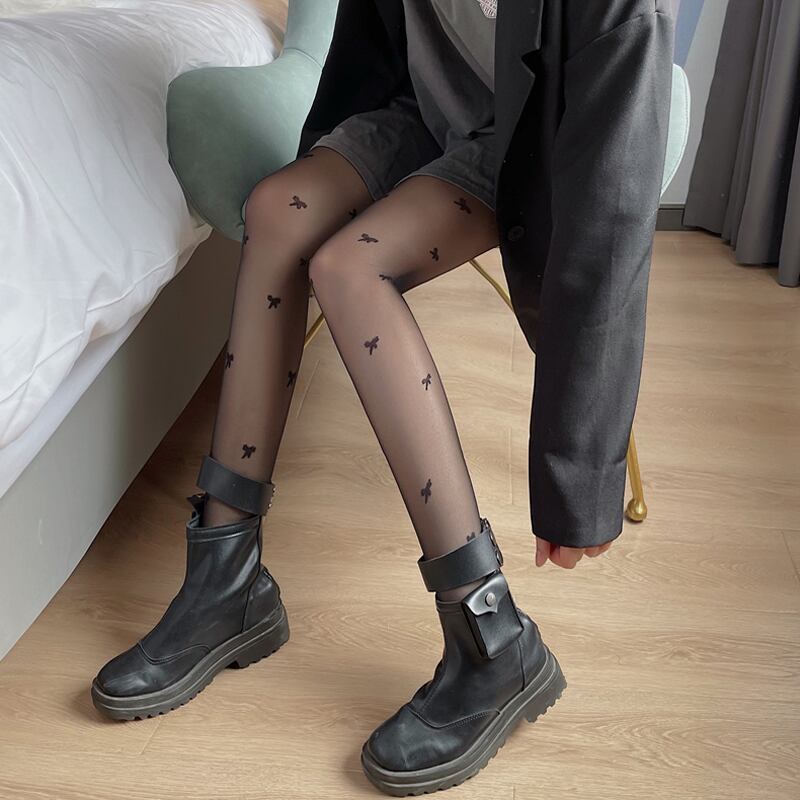 リボンブラックストッキング スプリングソックス ワンピース 春物 タイツ 試着室835967022