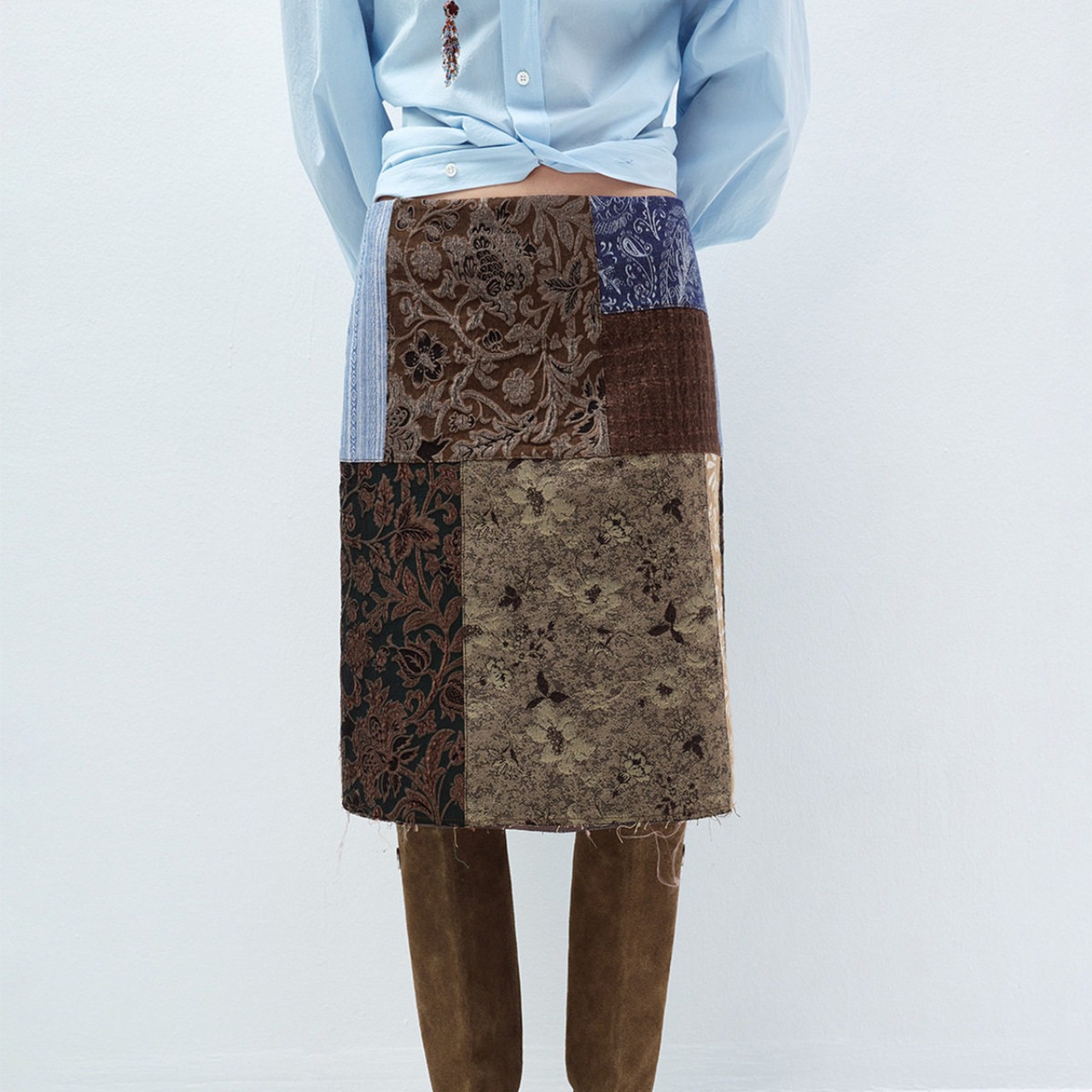 Patchwork Midi-Length Tight Skirt  T4409