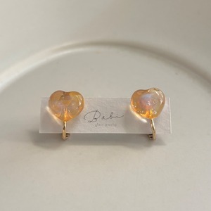 ガラスイヤリング　[ Heart Lumina ]　orange