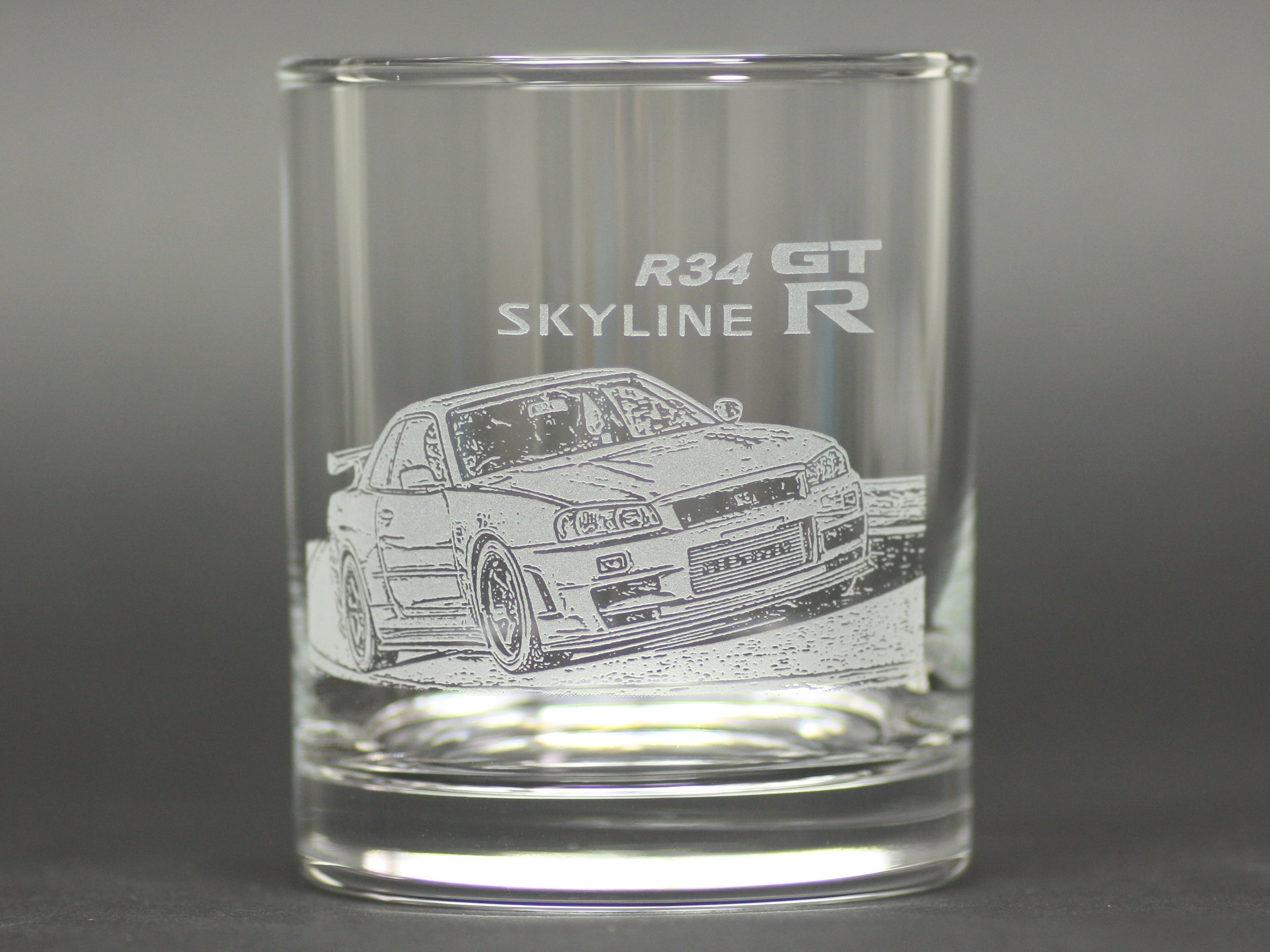 スカイラインGT-R(R34) ロックグラス 底面オリジナルメッセージ＆名