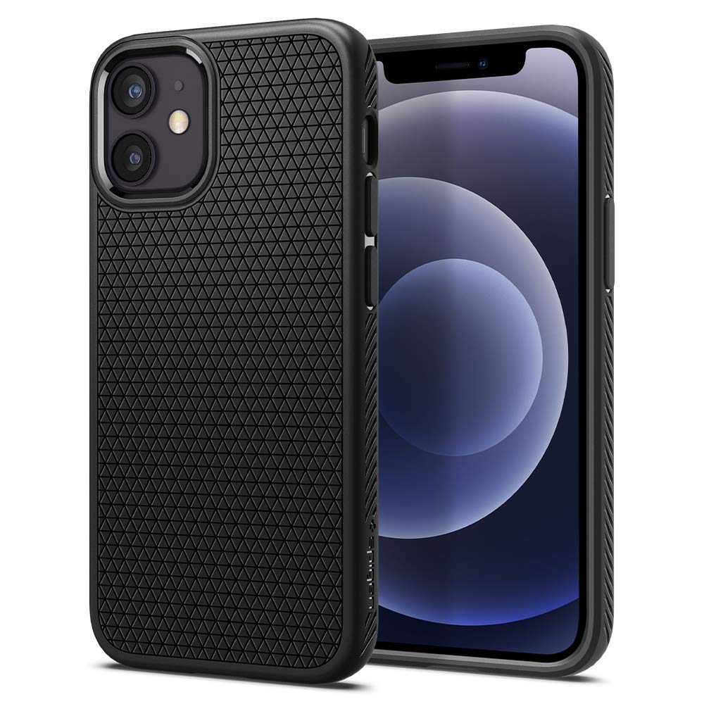 Spigen 【創業18年の技術力】 iPhone 12 mini ケース 5.4インチ 耐衝撃 TPU ソフトケース マット感 黄ばみなし 米軍MIL規格取得 画面レンズ保護 Qi充電対応 アイフォン12ミニケース リキッド・エアー ACS02719 (マット・ブラック)