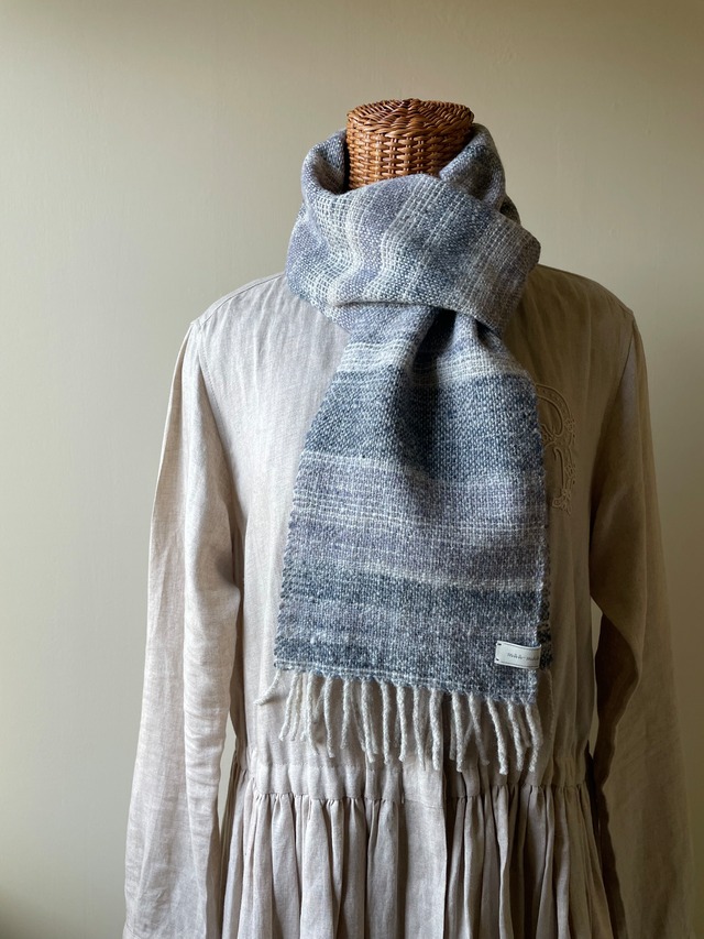 ホームスパンマフラー　ブルーグレーサンド