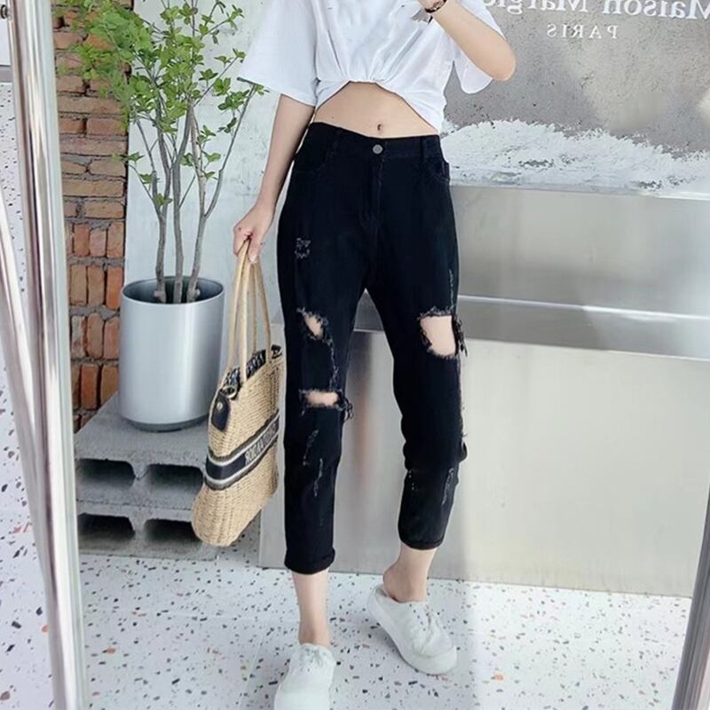 パンツ サマースタイルブラックジーンズ 大きめサイズ 夏物 ミックスインファッション7506923951