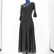 【美品 社交ダンス衣装】ワンピース ドレス 黒 ブラック ラインストーン シンプル 無地 かわいい 可愛い 上品 気品 清楚