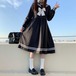 ✞ ♡ブラックリボンネイビーロング♥カワイイ♥ 長袖 スウィート ✞ゴスロリ SM ミリ 甘ロリ クラロリ 和ロリ エレガント 黒ロリ 姫ロリ 華ロリ BB-BB49520578162