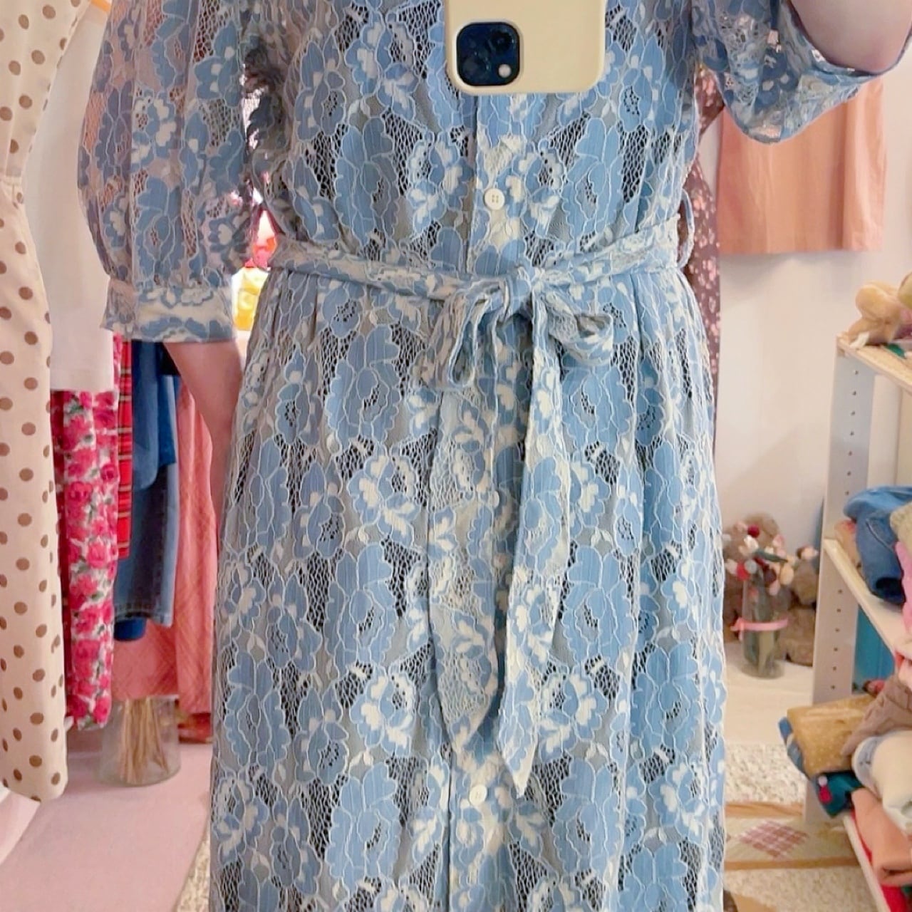 dusty blue flower lace one-piece