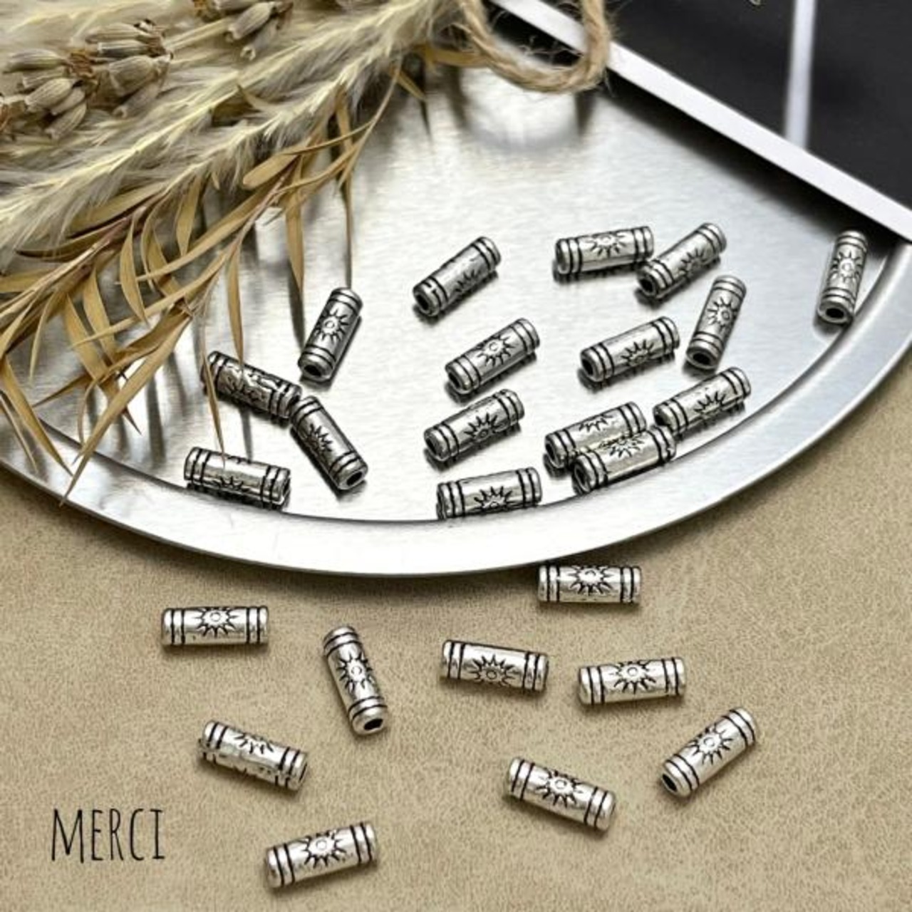 【4個】サン太陽スリムメタルビーズ/スペーサー/チベット/