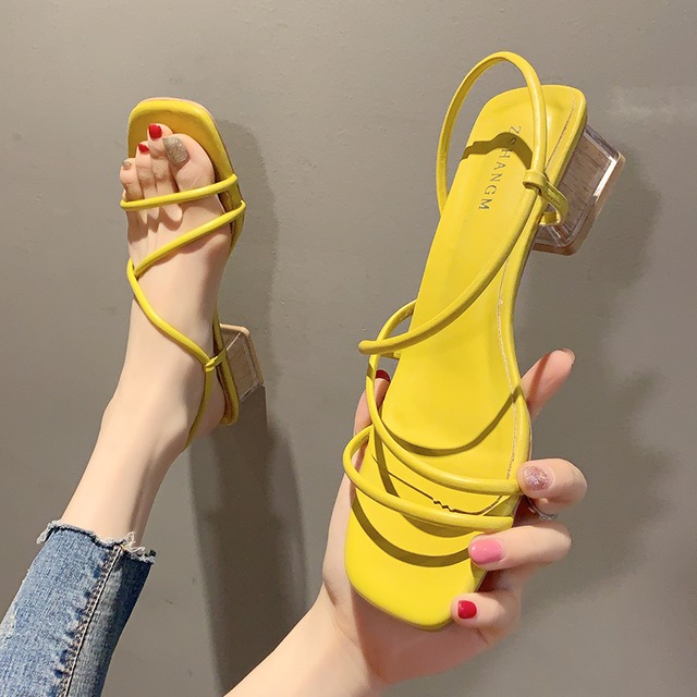 ローマのサンダル女性2020新しい夏のファッションワイルドネットレッドオープントゥ妖精スタイル太いヒールハイヒール 部族の婦人靴9094608