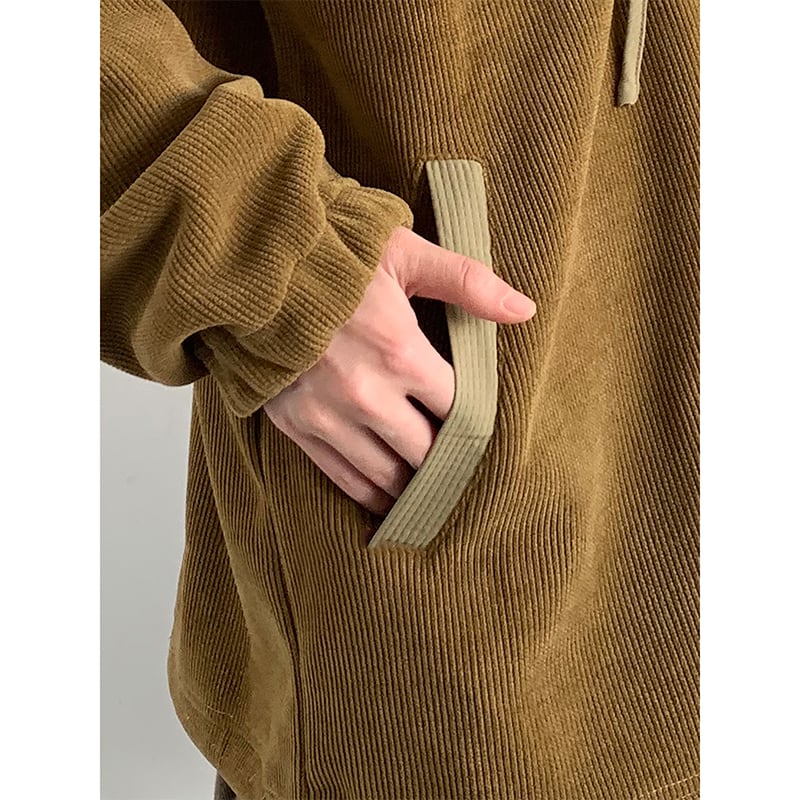 jiwuus個性的な切り替えコーデュロイパーカー | mblueshop