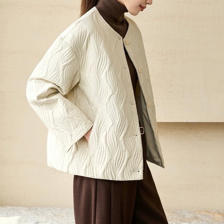 キルティング ノーカラー 長袖 ショート ジャケット ◆2col YH9658