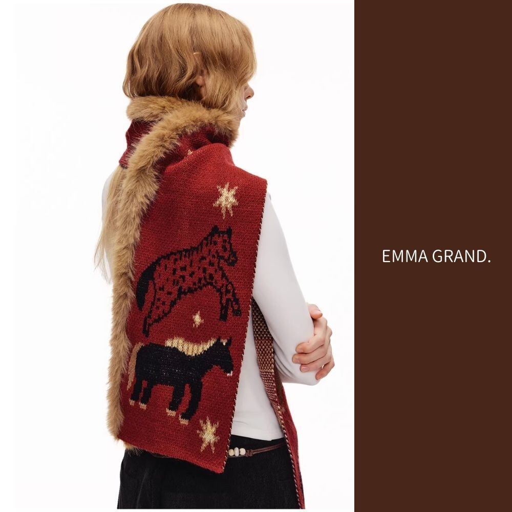 銀河を歩く馬たちのファーニットマフラー E00620 | EMMA GRAND