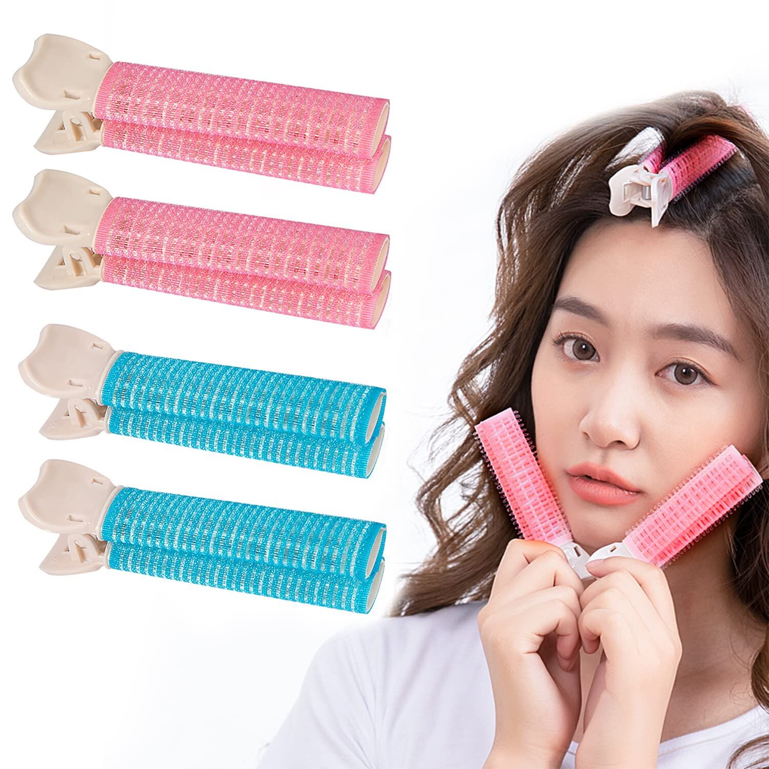 ZHEJIA 手巻きカーラー カーラー マジックカーラー 4個セット くるんと前髪カーラー ふんわり 前髪 ヘアカーラー diy 前髪カーラー 巻き髪マジックカーラー スタイリングツール 前髪クリップ 使用簡単 ブルーピンク