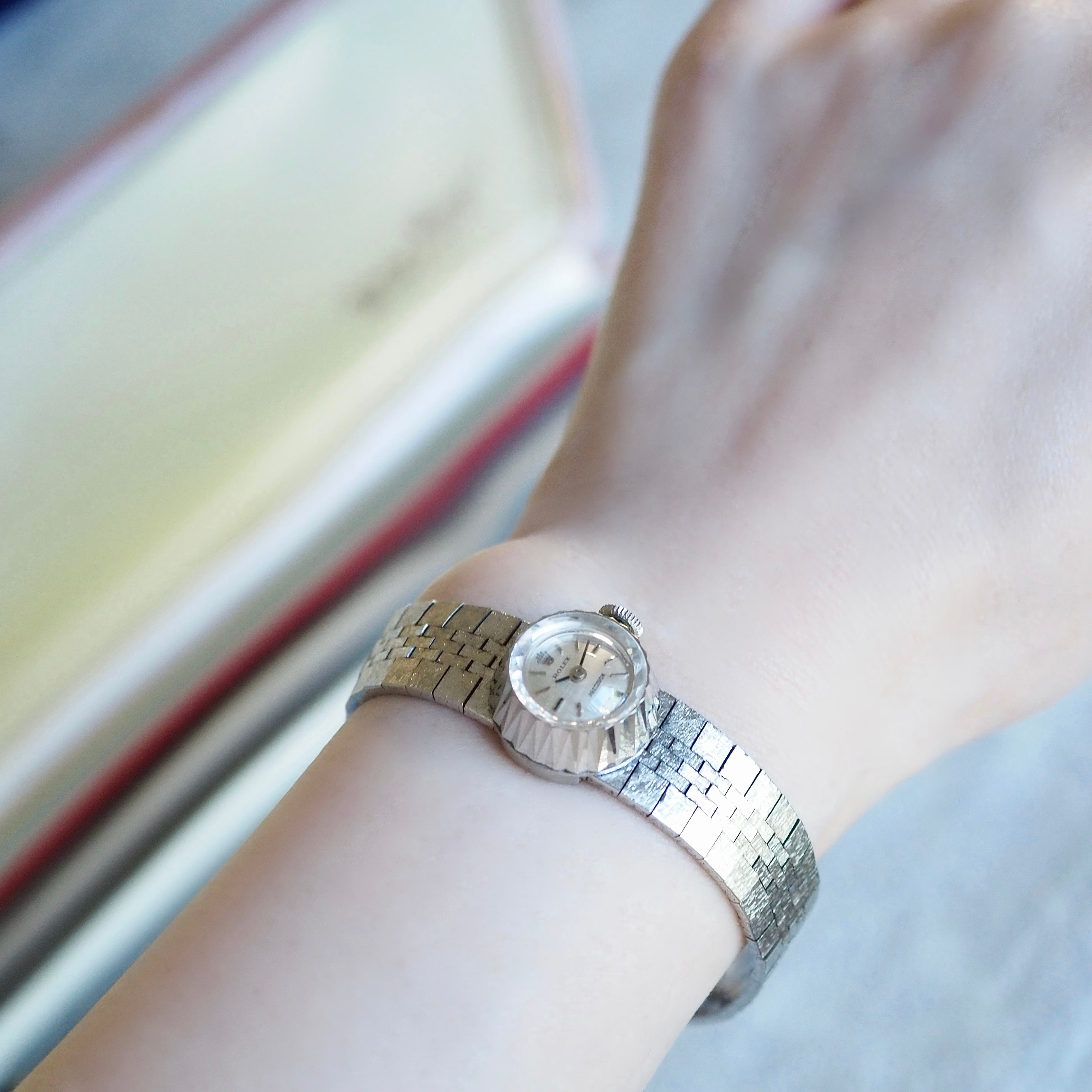 OH済 ROLEX ロレックス カメレオン K18WG ベルト4本 台形 カットガラス