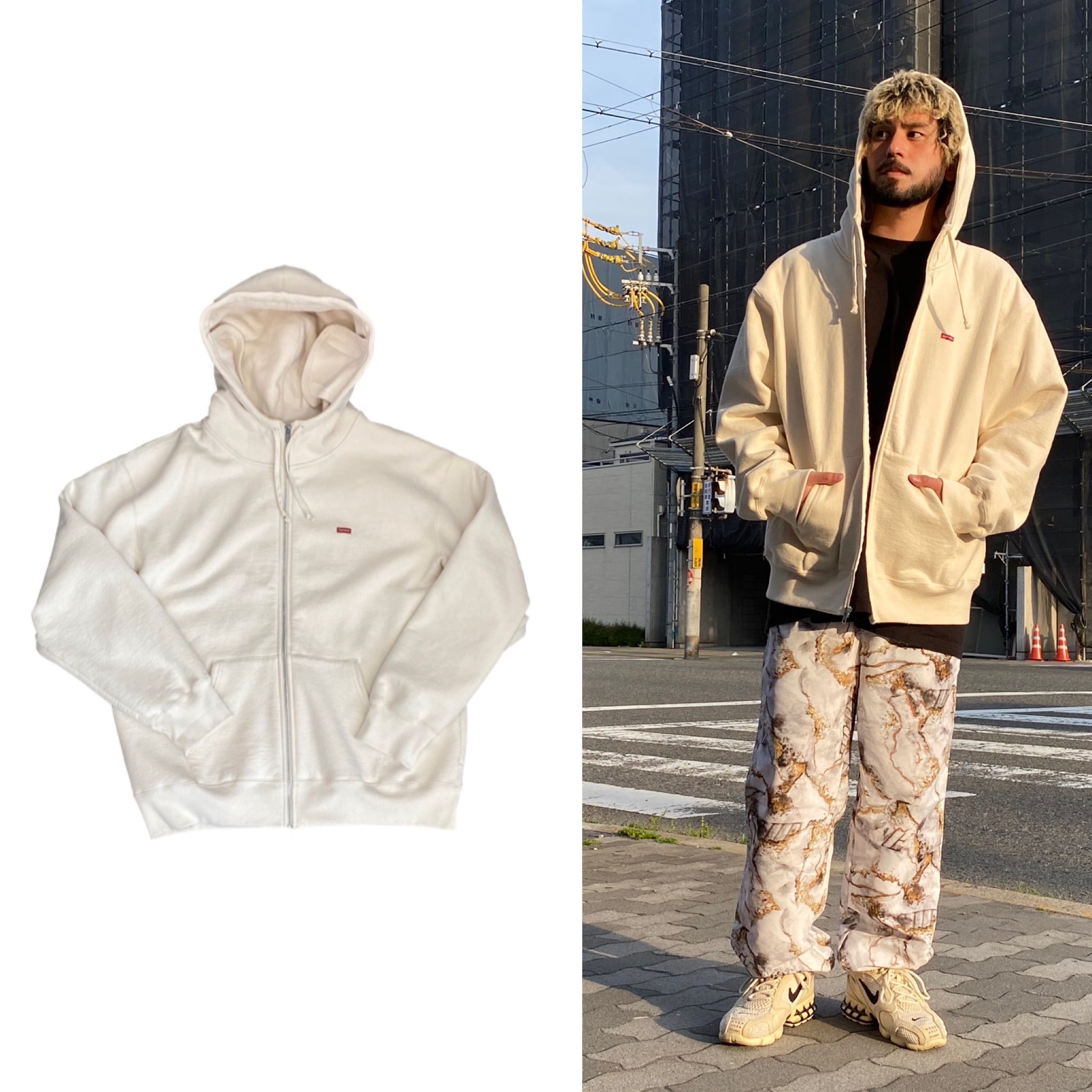 Supreme 21AW SMALL BOX FACEMASK ZIP UP HOODED SWEATSHIRT NATURAL ...