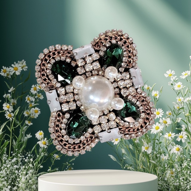 CLOSE SALE★BR01001-4　デコレーションブローチ　グリーンMIX