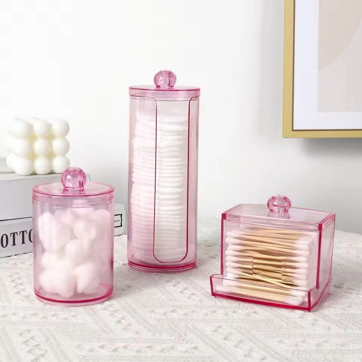蓋付きコットン収納BOX｜単品 クリアピンク | moncoffret