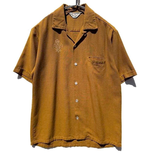 【TOWNCRAFT】Vintage S/S Open Collar Rayon Shirt with Emblem Embroidery【1960s-】Vintage Rayon Shirt