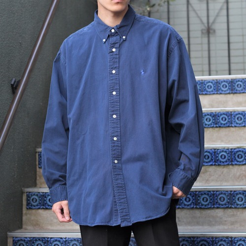 USA VINTAGE Ralph Lauren NAVY COLOR COTTON OVER BUTTON DOWN SHIRT/アメリカ古着ラルフローレンネイビーカラーコットンオーバーボタンダウンシャツ