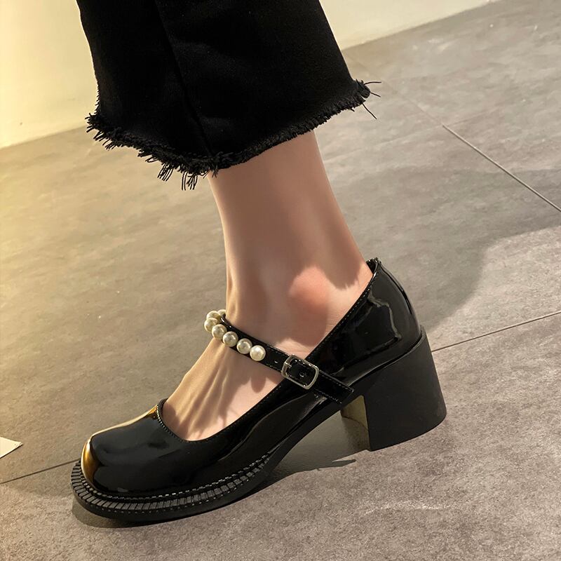 サマーレッドパールハイヒールバックル 靴 シューズ 夏物 真珠 部族の婦人靴65857508579