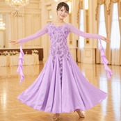 社交ダンス 衣装 prima boutique プリマブティック ドレス スタンダード パープル系 紫 ワンピース スタンダードドレス レース スパンコール パーティドレス ダンスパーティー ステージ衣装 舞台衣装 発表会 長袖 フェミニン 上品 気品 エレガント かわいい 大人っぽい 華やか ダンスドレス ワンピースドレス 衣装ドレス タイツ 合わせ 着回し可能 ライトストーン系 デザインレース 総レース風 エレガントドレス シンプル上品 大人女子 ステージ用衣装 フォーマル 発表会衣装 フラワー