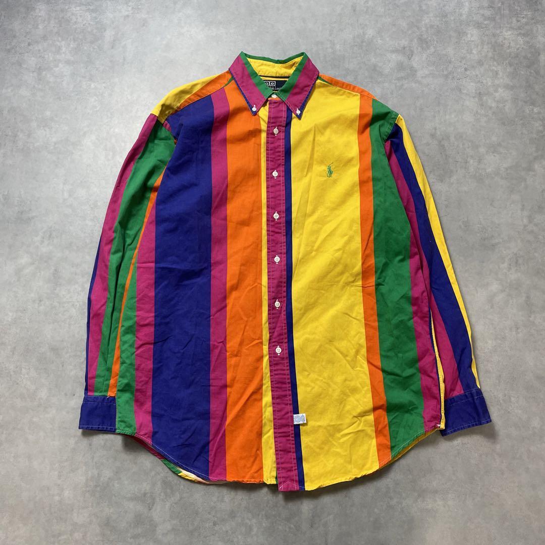 レア Polo by Ralph Lauren マルチストライプ 長袖シャツ M
