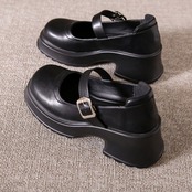 ストラップ  厚底 プレーントゥ シューズ  90015