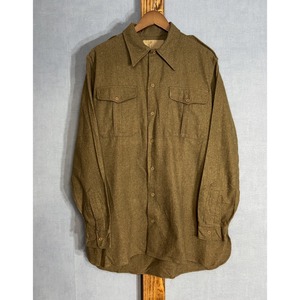 【1960-70s】"French Army" Khaki 2Pockets Wool Military Full Open Shirt