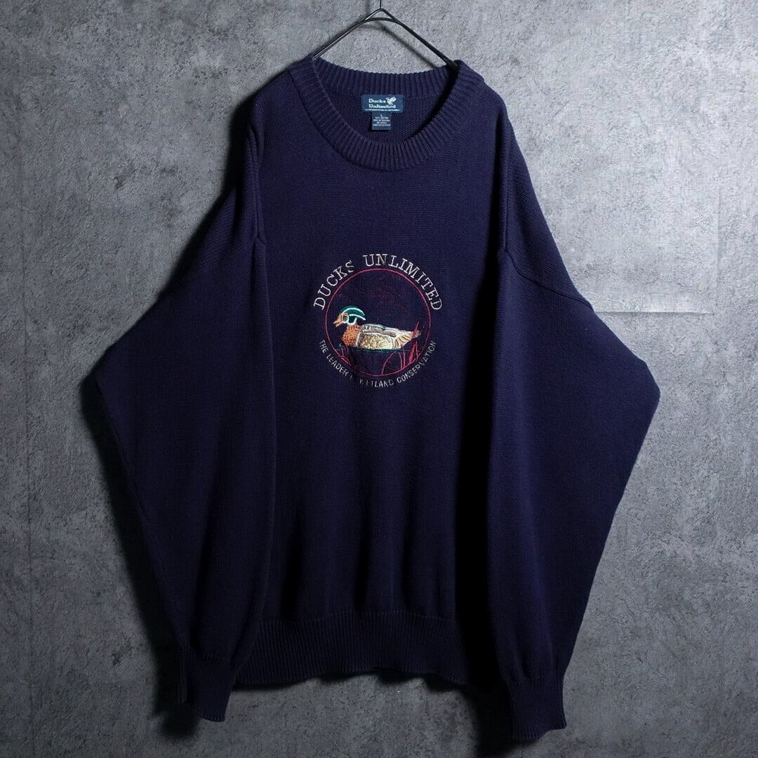 Navy Duks Embroidered Design Cotton Knit