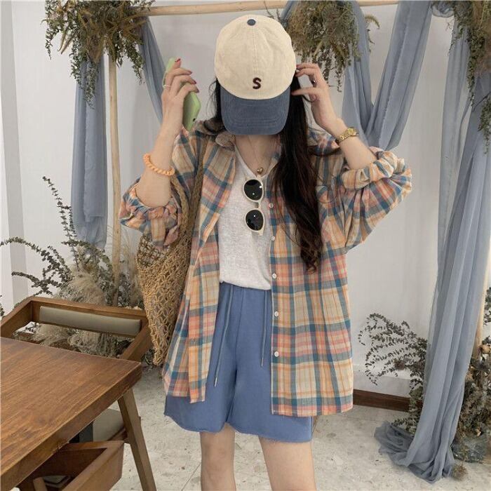 スタンダード格子柄シャツ スプリングジャケット ロング レトロ 春物 モンロー10868663273