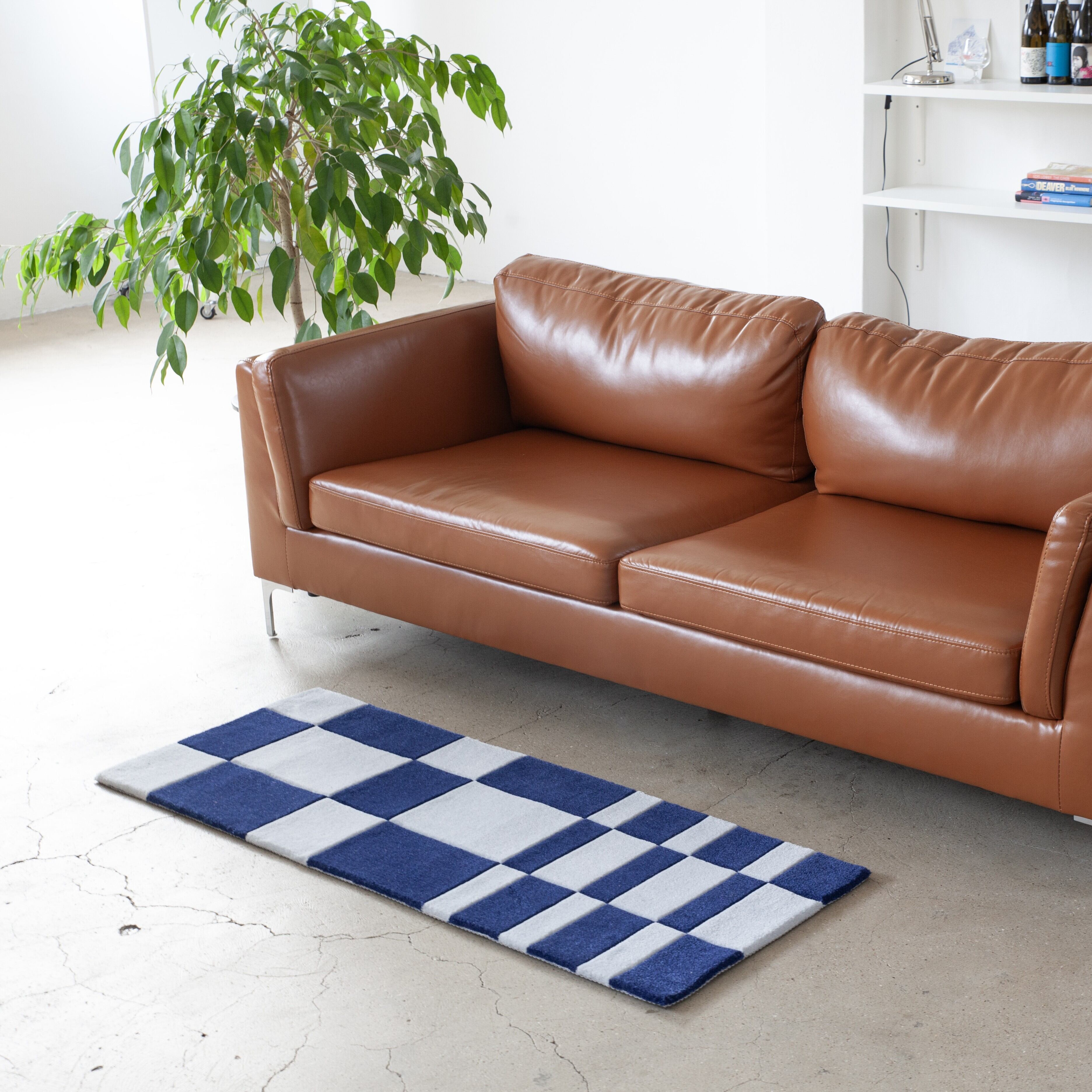 Navy Check(ネイビー チェック)ハンドタフトラグ 45×120