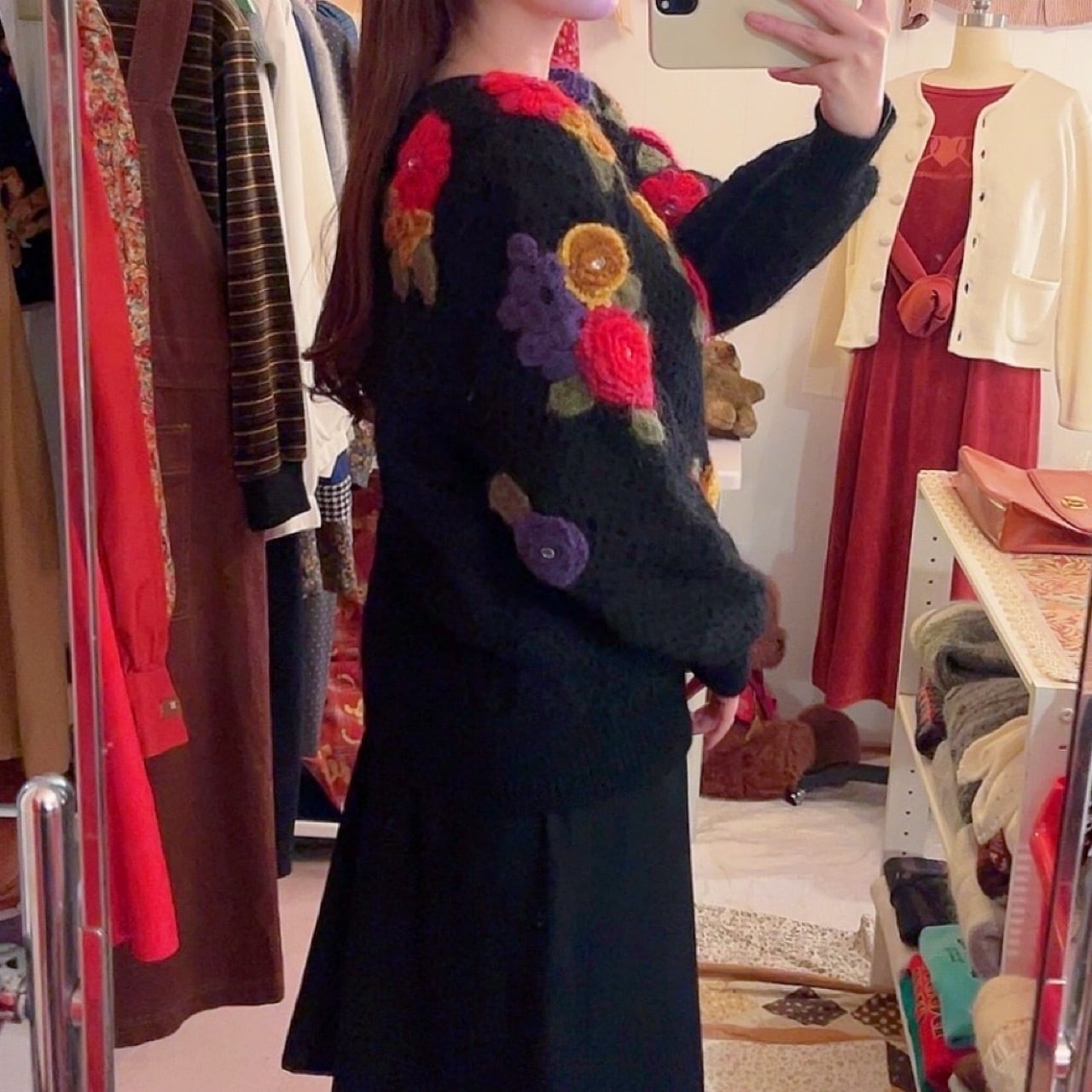 colorful flower stone mesh knit sweater