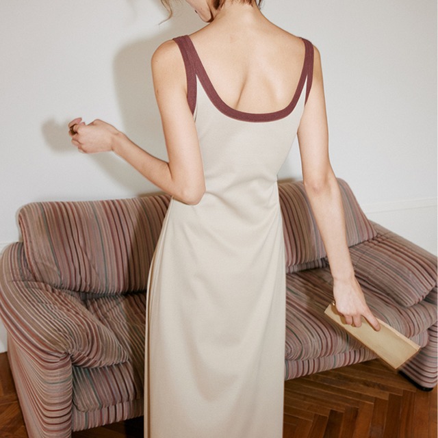 コントラストカラーノースリーブワンピース　21908