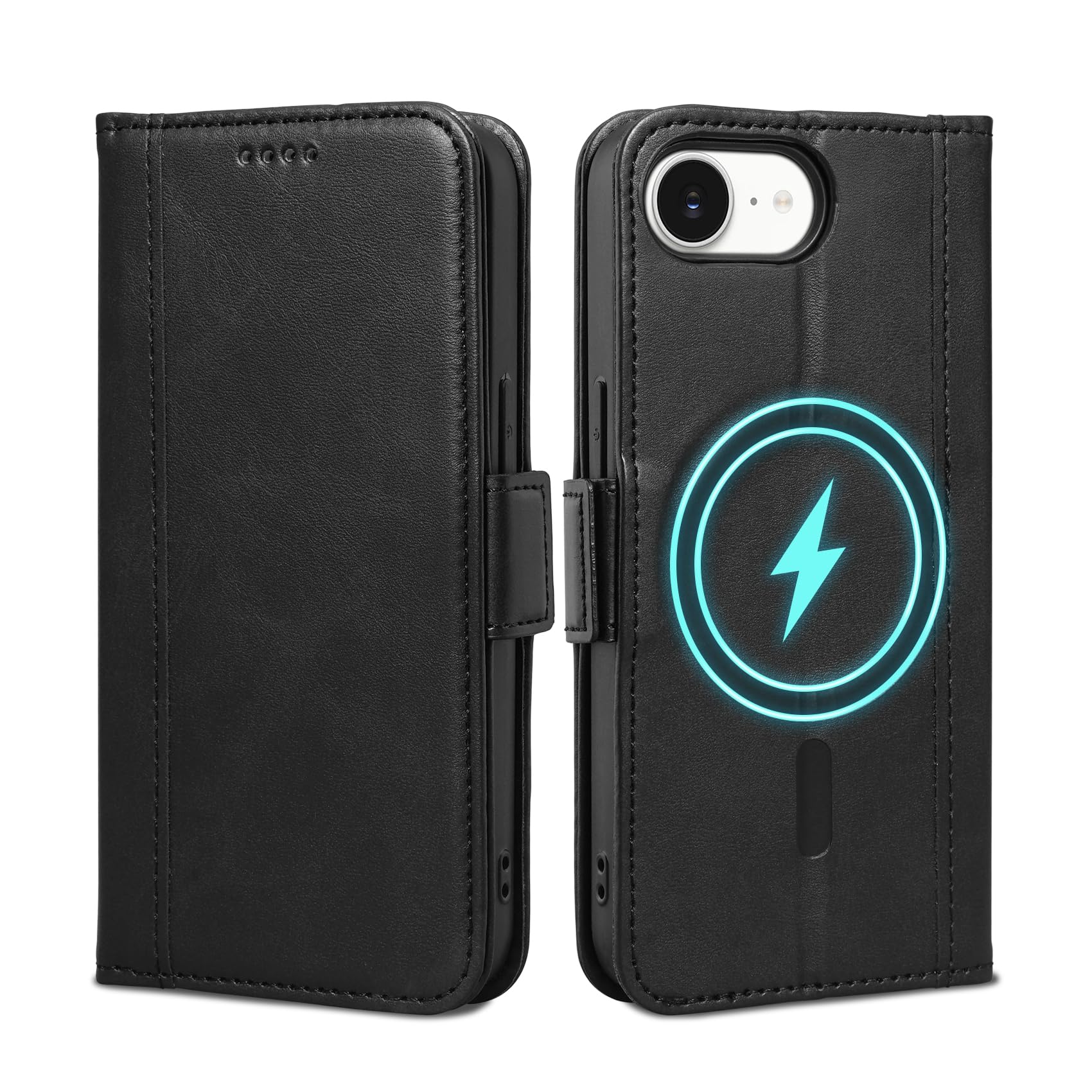 Rssviss iPhone 17e 用 ケース 手帳型 MagSafe対応 iPhone 16e 手帳型ケース カード収納 スタンド機能 全面保護 衝撃吸収 アイフォン17E スマホケース MagSafe ワイヤレス充電対応 サイドマグネット付き 財布型 カバー iPhone16e /17e 専用 MagSafe対応手帳型ケース 6.1inch ブラック