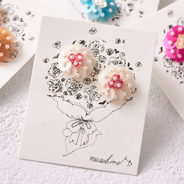Bouquet piressed earring ( white × pink )