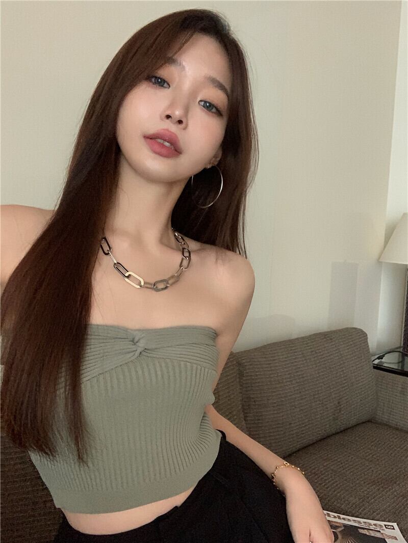 ニットトップス レディースサマーストラップレスブラ 夏物 ブラックストロベリース93381454476