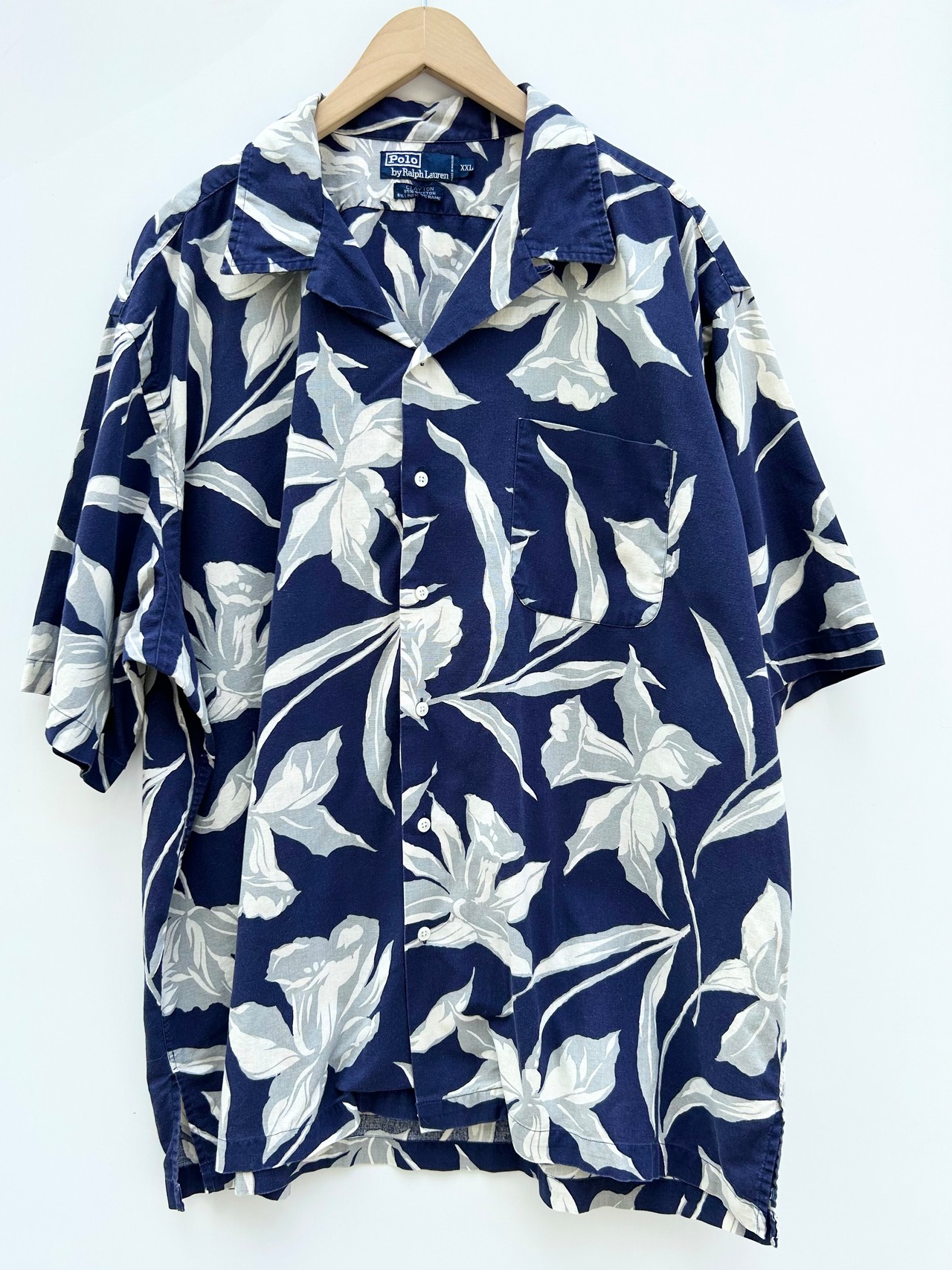 90s Ralph Lauren "CLAYTON" S/S OPEN COLLAR SHIRT Size XXL