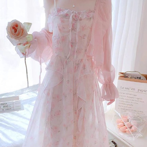 シフォンフラワーラッフルキャミワンピ ・78427