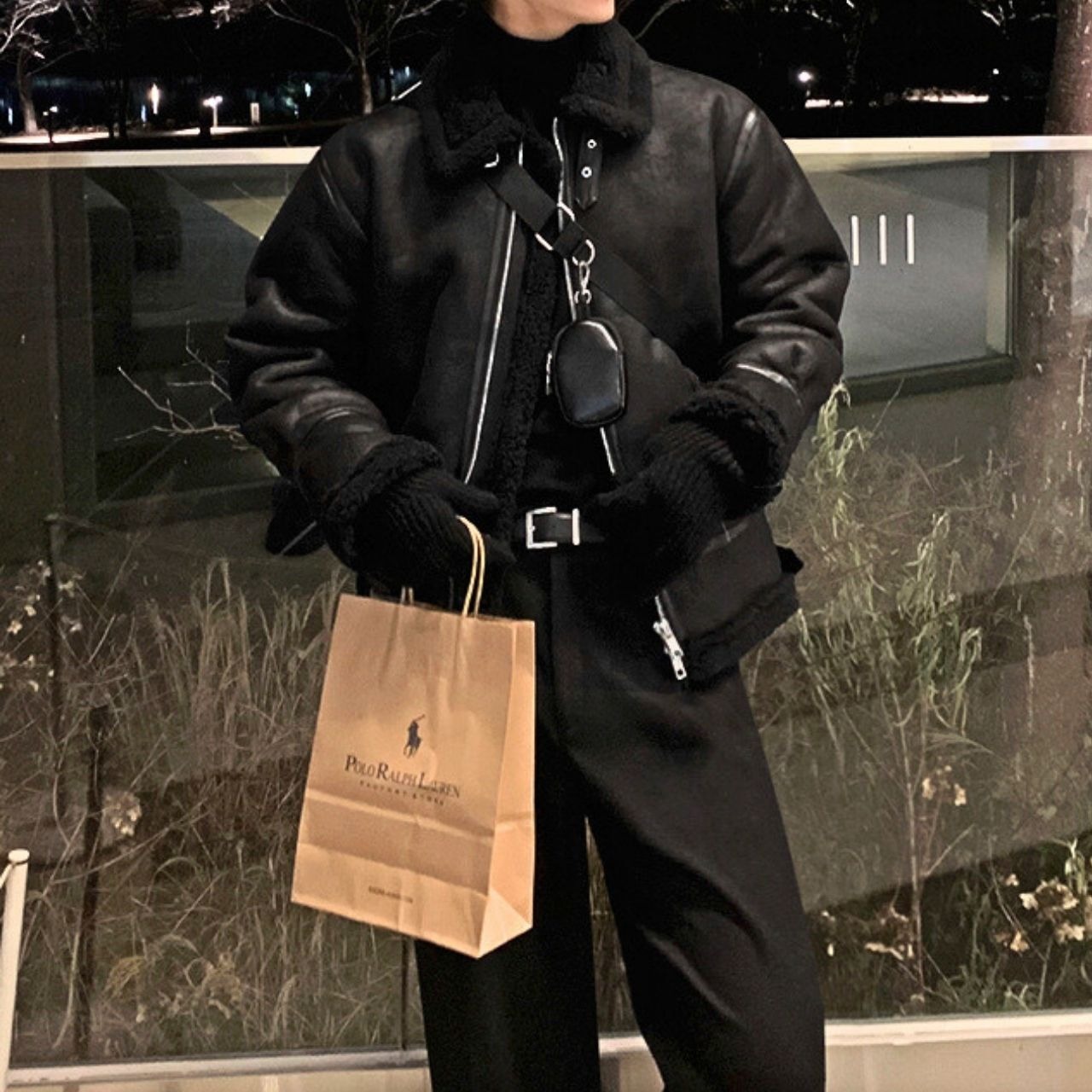 ムートン風ボア襟オーバーサイズスタンドカラーブルゾン　1002