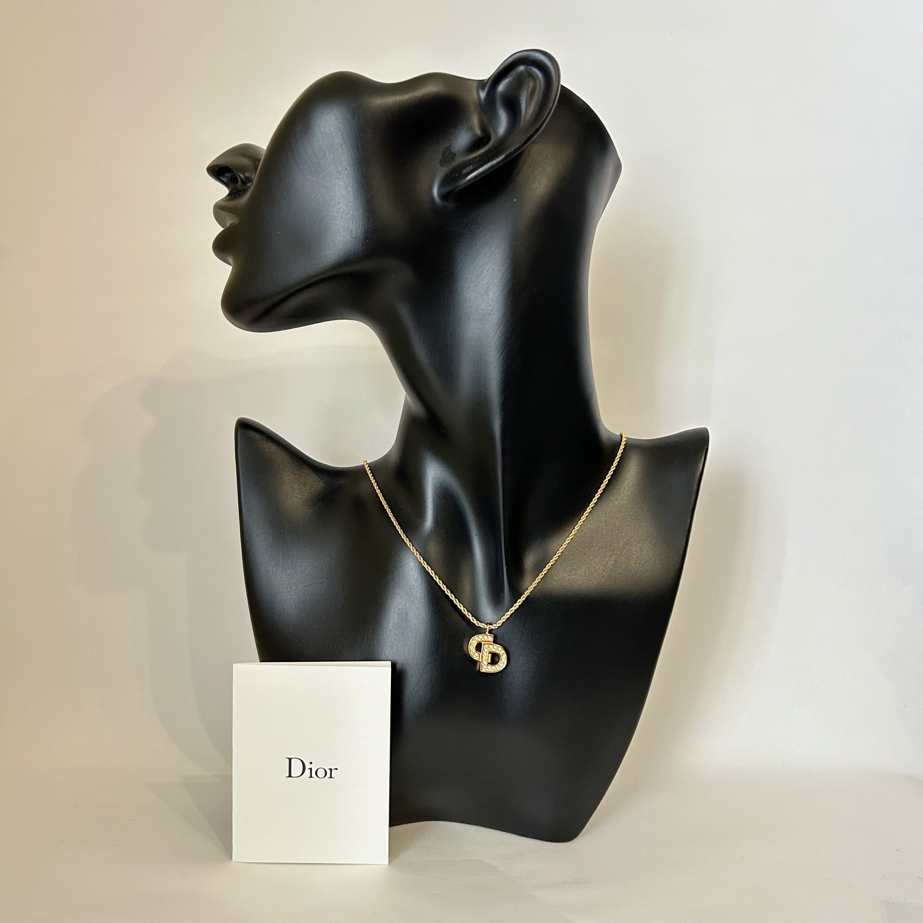 N7168】Christian Dior logo rhinestone necklace/クリスチャン