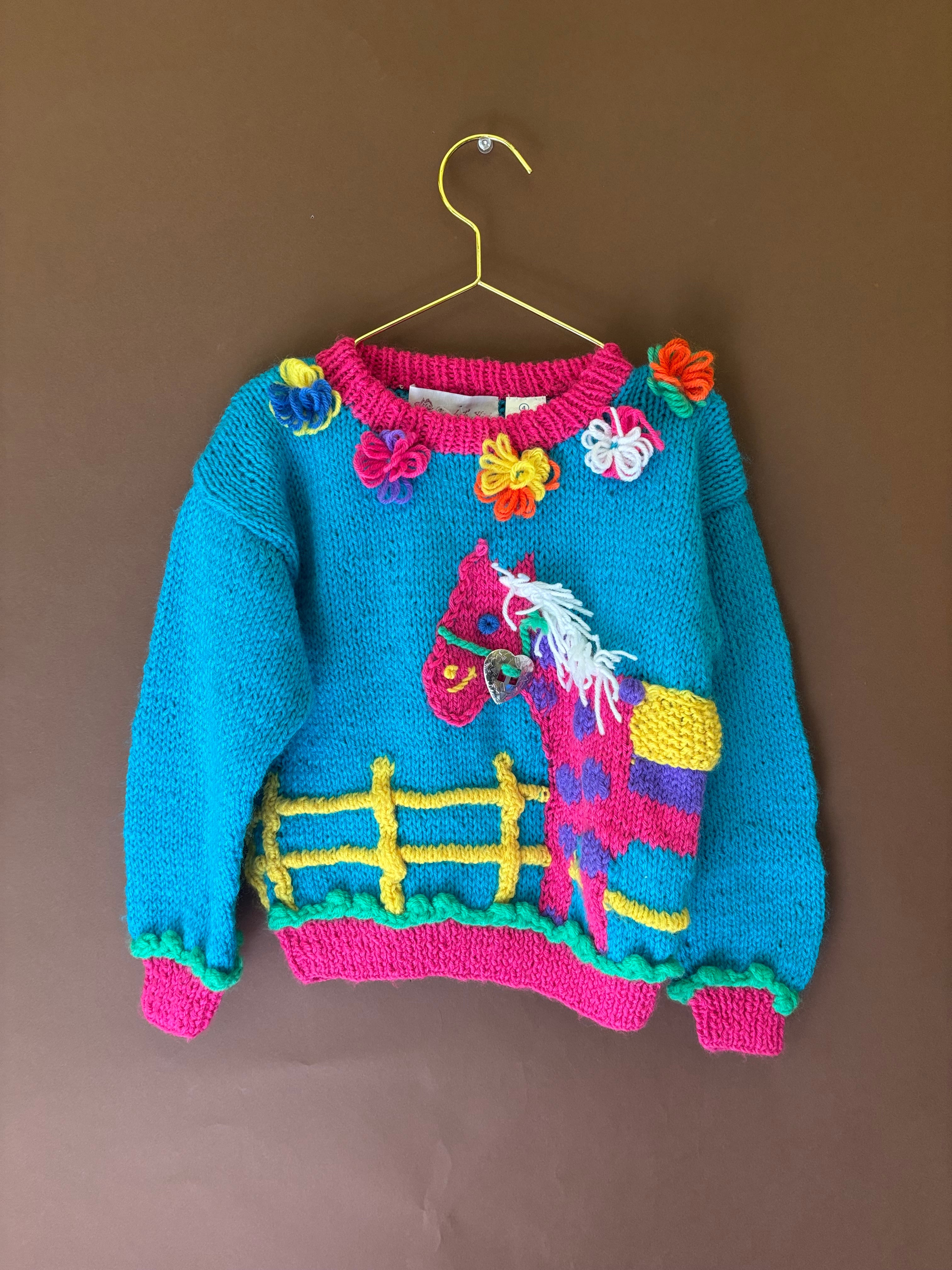 【KIDS vintage】colorful pony sweater. about 4y