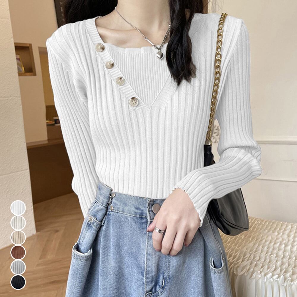 レイヤード風 リブニットトップス 韓国風