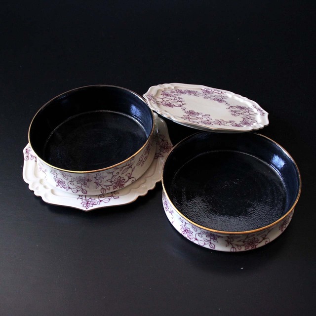 マロン唐花　内黒　四方輪花重