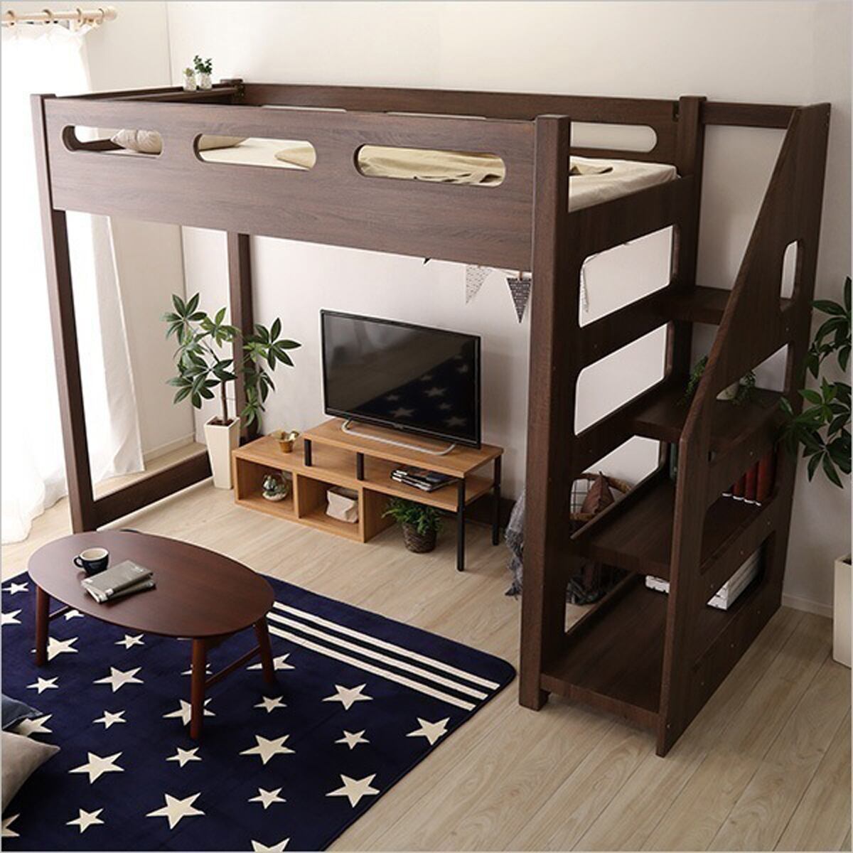 ロフト下に自由な空間を 階段付きロフトベッドYOUICK-ユーイック-ロフトベッド 階段付き 収納